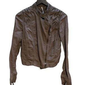 Free People linen moto style army green jacket size 4